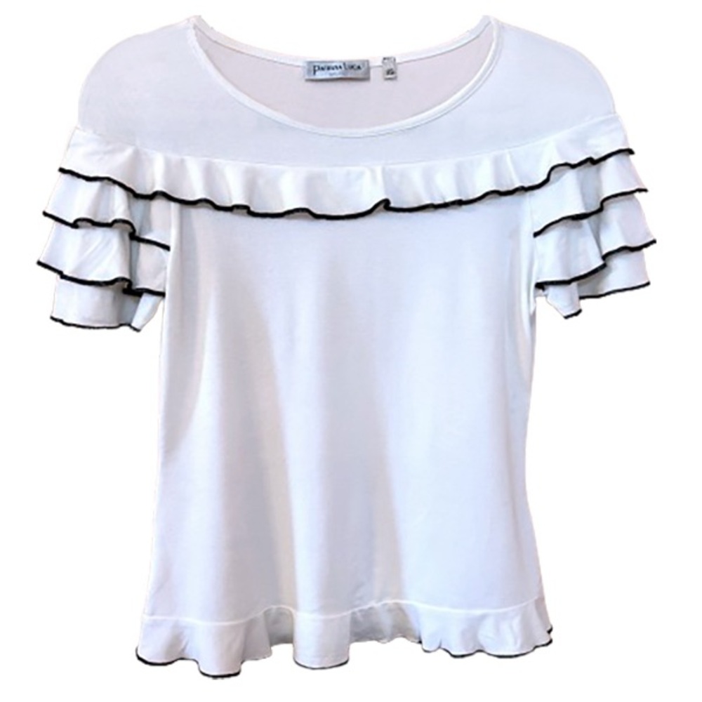 Women’s White Ruffled T-shirt, S-M